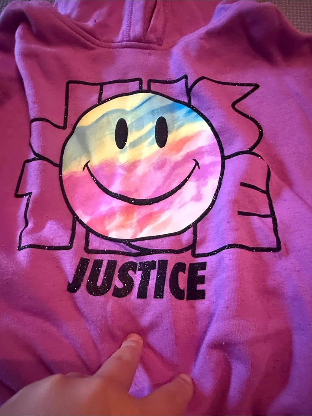 Justice Pink Purple Hoodie & Joggers Set with Smiley Patch